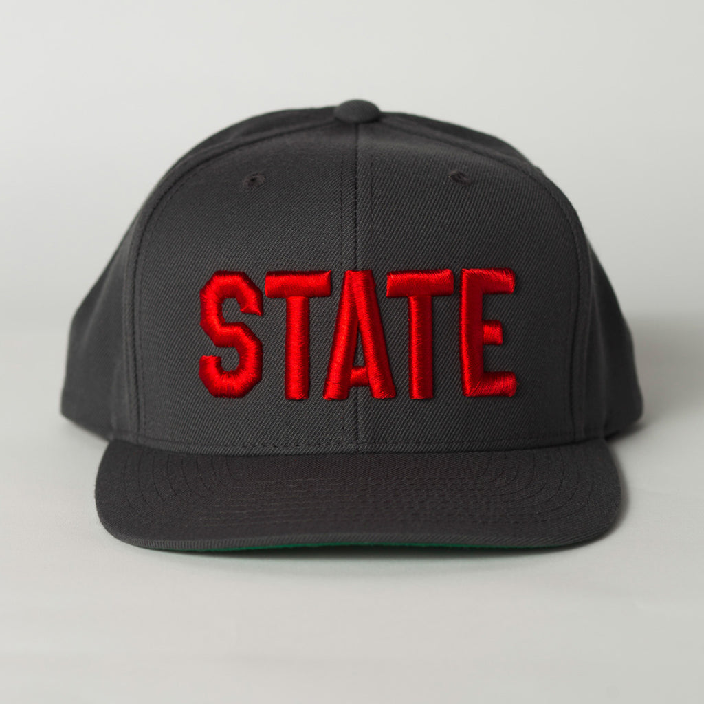 front view STATE Flat Bill Snapback Hat gray
