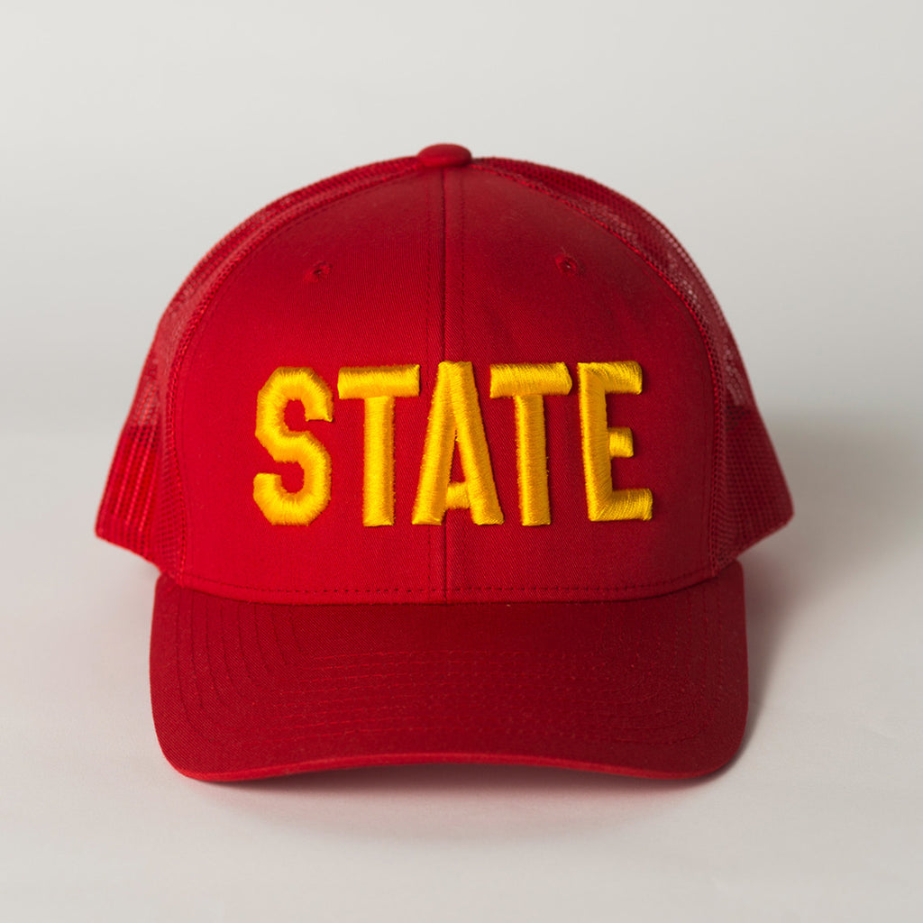 Front view of state hat gold letters
