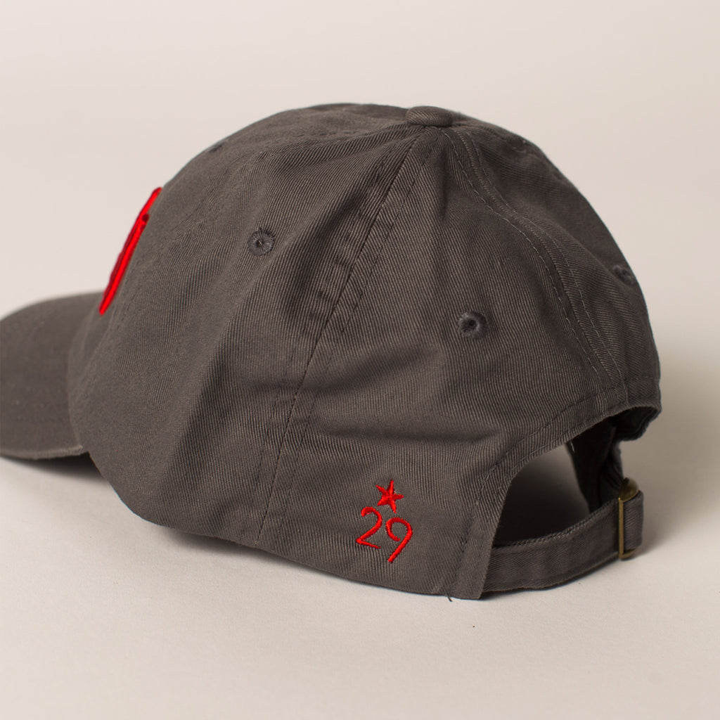 side view STORM baseball hat gray 