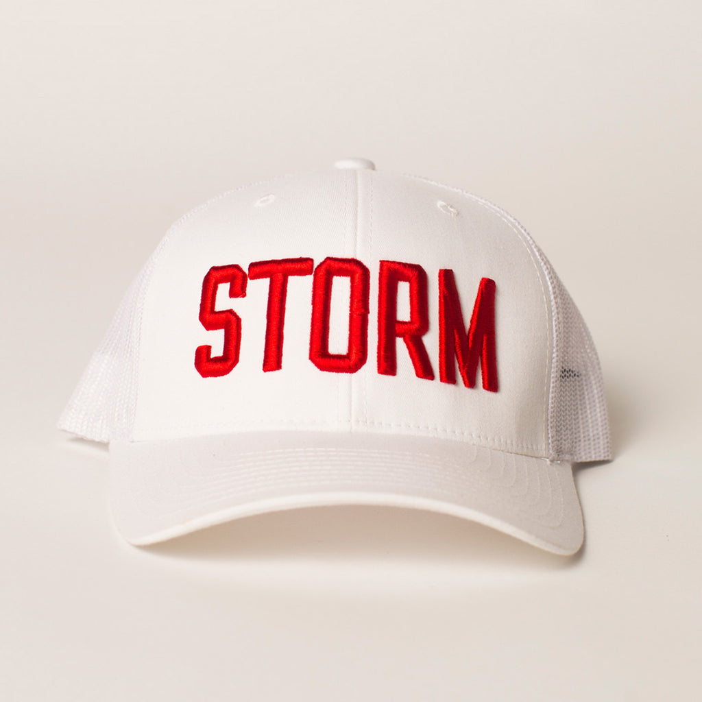 front view STORM Trucker Hat white