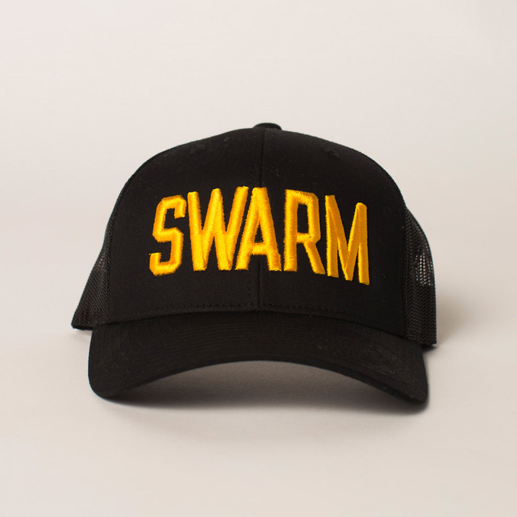 front view SWARM Trucker Hat black